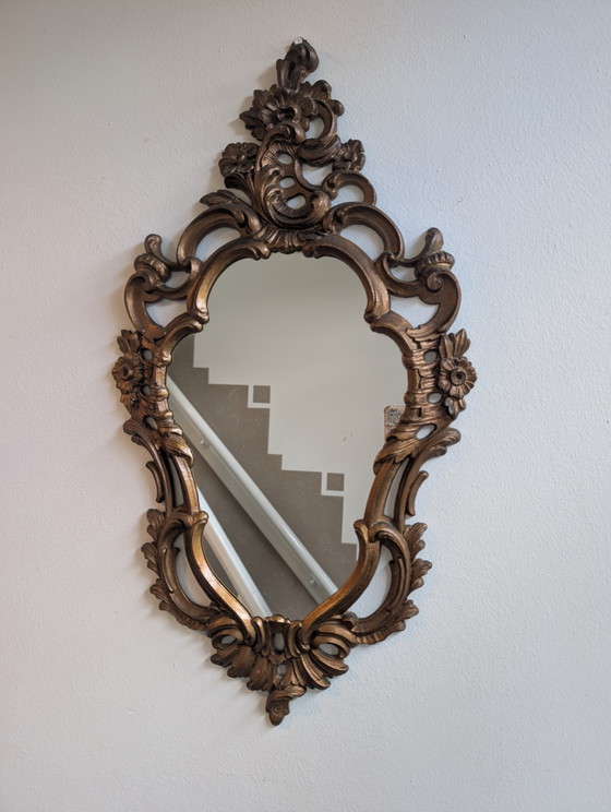 Image 1 of Bellissimo specchio antico con intagli in legno dipinti 62/33