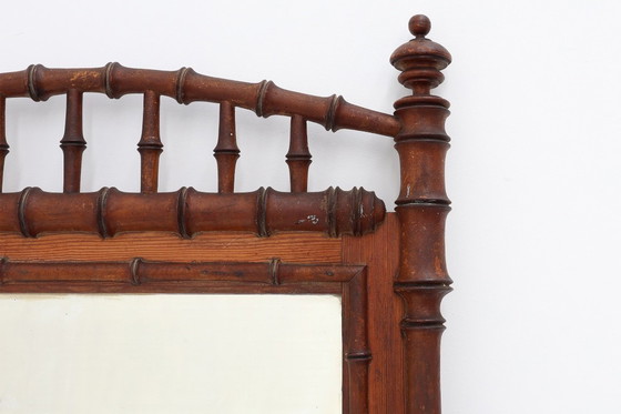 Image 1 of Espejo antiguo de imitación de bambú en madera, siglo XIX, Francia