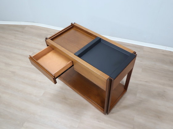 Image 1 of Angelo Mangiarotti for Molteni 4D Series solid wood Bar Cart 1970s