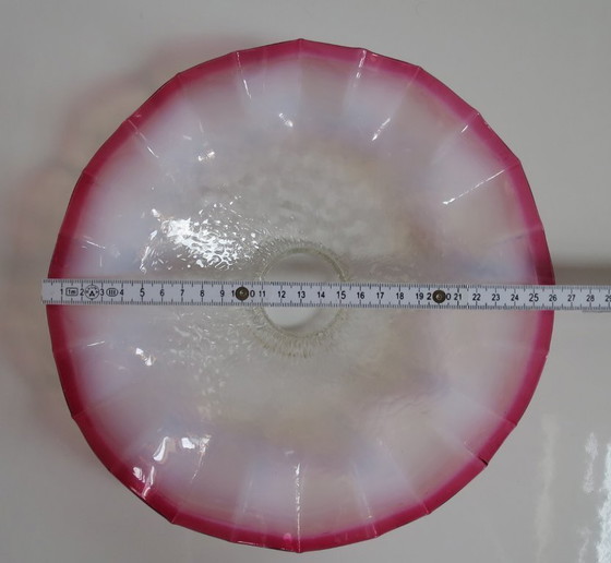 Image 1 of Art Deco glazen hanglamp rood wit zigzag rond