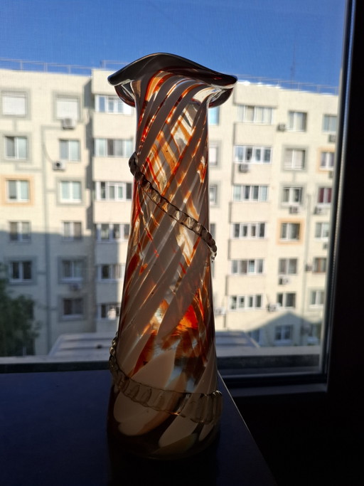 Vintage Krasny May Art Glass Ribbon Vase - 25cm (Perfect)