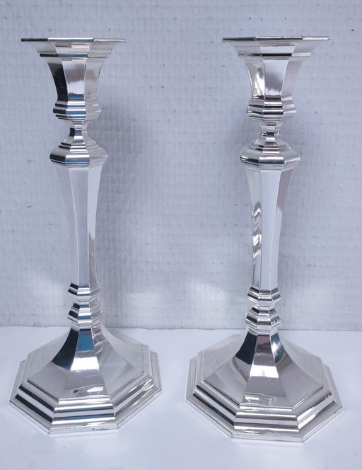 pair of silver-plated stamped bmf candlesticks