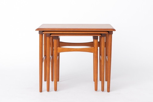 Set of 3 Teak Nesting Tables – 1970s Danish Mid-Century Modern Design, Vintage Side Tables, Scandinavian Teak Furniture