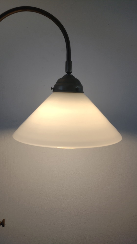 Image 1 of Vintage Brass Floor Lamp With Milk Glass