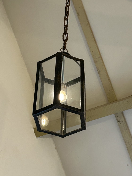 Image 1 of Lampada da sospensione in vetro e acciaio (3 pezzi)