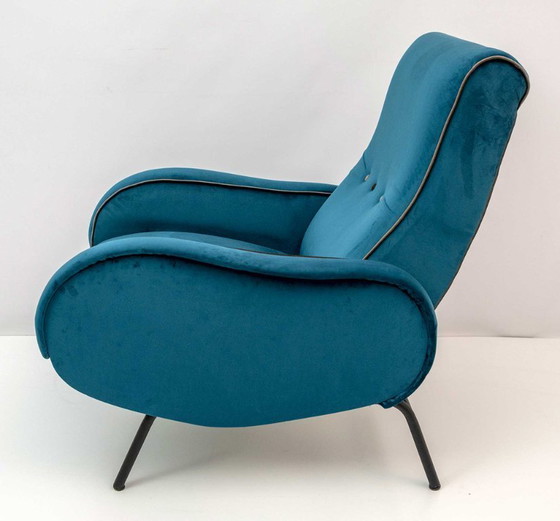 Image 1 of Sillón reclinable italiano de terciopelo de mediados de siglo de Marco Zanuso, década de 1950
