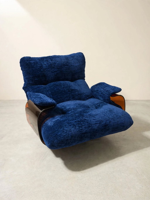Ligne Roset Marsala Fauteuil Blauw Fluweel – Velvet, Plexiglass