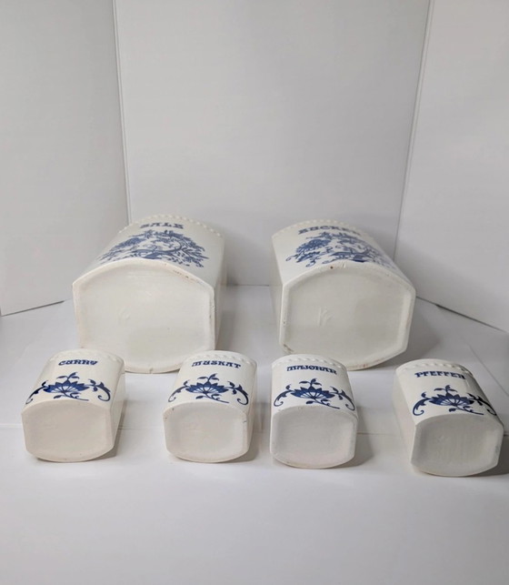 Image 1 of Vintage 6x onion pattern porcelain storage jars containers 