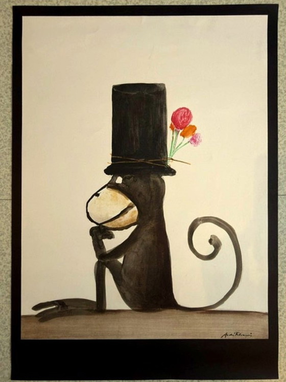 Image 1 of Lithograph by André François "The Monkey with the Hat"