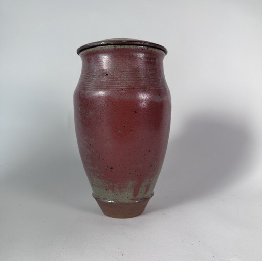 Ed Meissenberg – Studio ceramic lidded vase in red-green glaze (1990s)