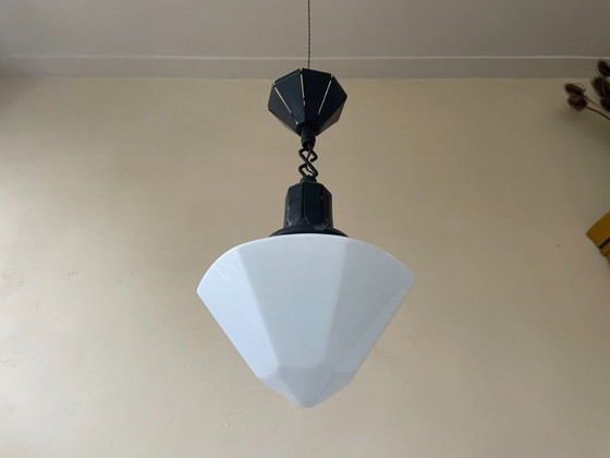 Lamp Pendant lamp Art Deco Bauhaus Opaline French – Glass, Iron (photo 11 of 11)