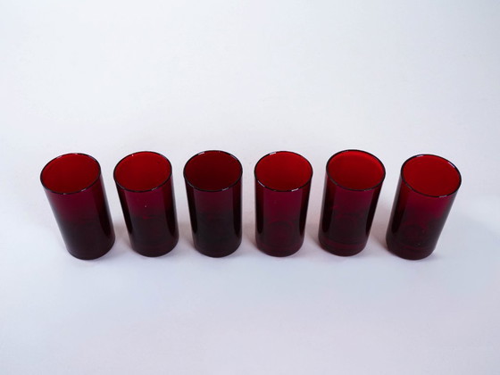 Image 1 of Set of ruby-coloured glasses, Italian design, 1970s, made in Italy