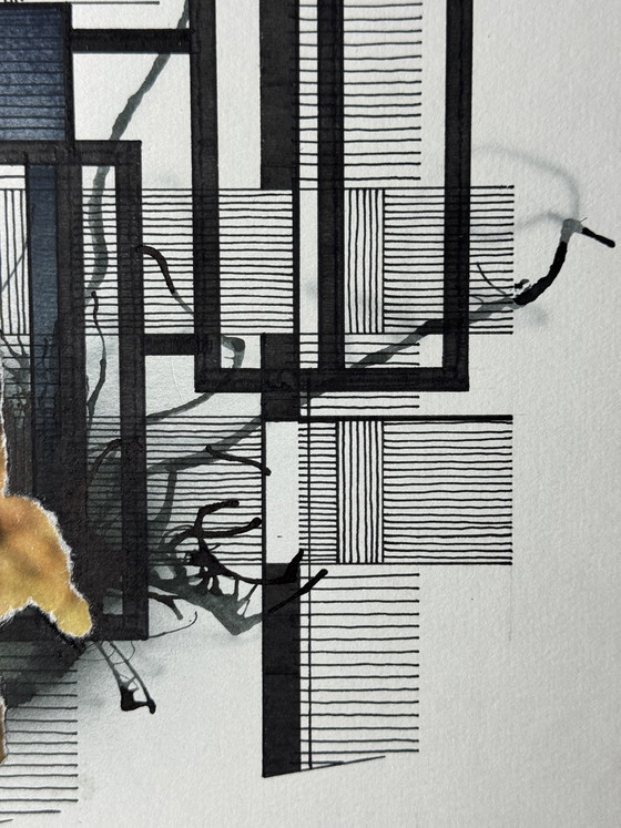 Image 1 of Eugène Eechaut (1928-2019) - ingelijste inktcompositie met collage, 1987