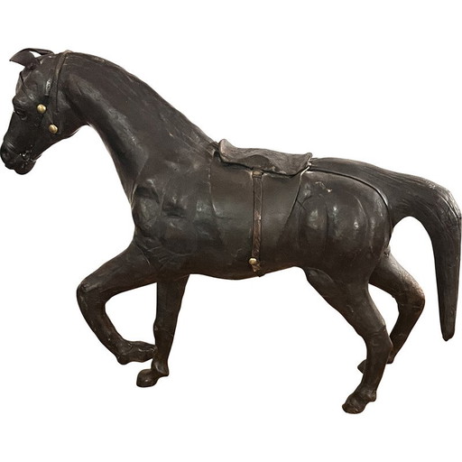 Vintage horse figure sculpture in leather and paper