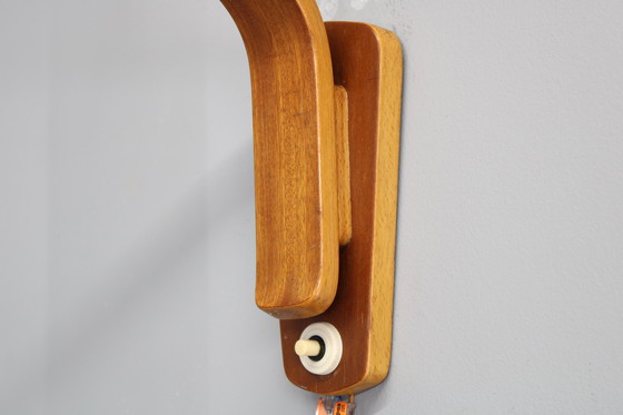 Image 1 of 1960s Wooden Wall Lamp with Glass Shade, Czechoslovakia