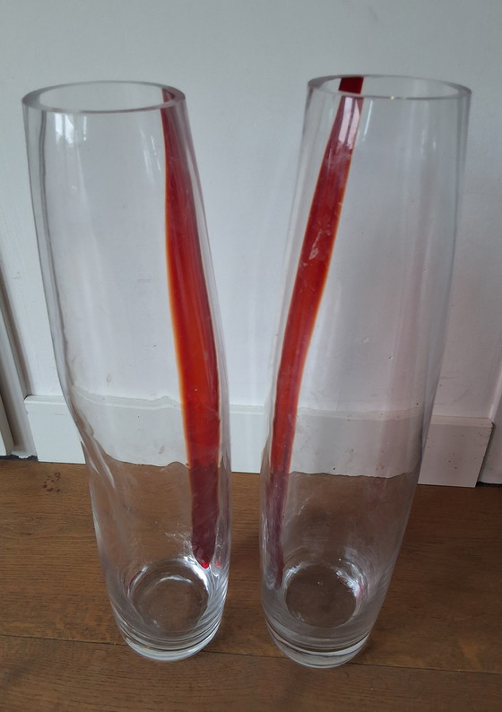 Image 1 of 2 glass vases with red accents