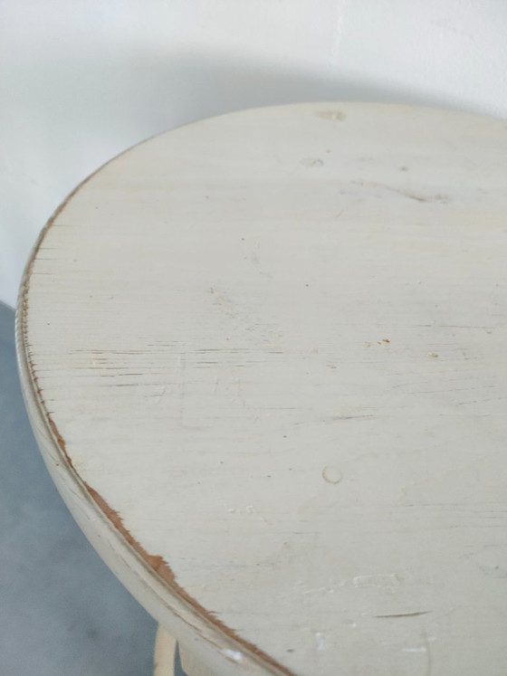 Vintage Brocant 'Farmhouse' Ronde Bijzettafel Plantentafel Haltafel (Créme/Wit) – Wood (photo 7 of 12)