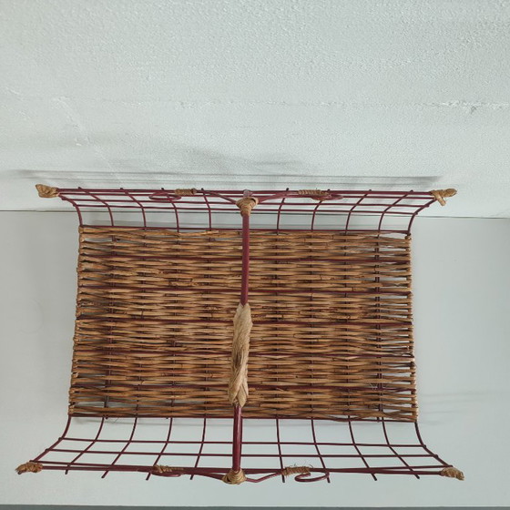 Image 1 of Cestino per il pane in metallo vintage francese in rattan, cestino per fiori