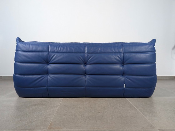 Image 1 of Michel Ducaroy Togo 3-Seater Sofa Blue Leather Ligne Roset France 1980s