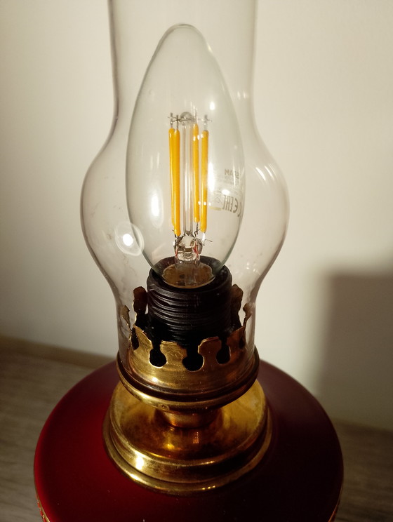 Image 1 of Florentine porcelain lamp in burgundy and gold, signed and numbered, Italy, restored.