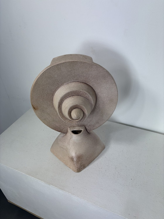 Image 1 of Large Brutalist Ceramic Sculpture with Circular Shapes Geometric Shape Woman ca. 1970