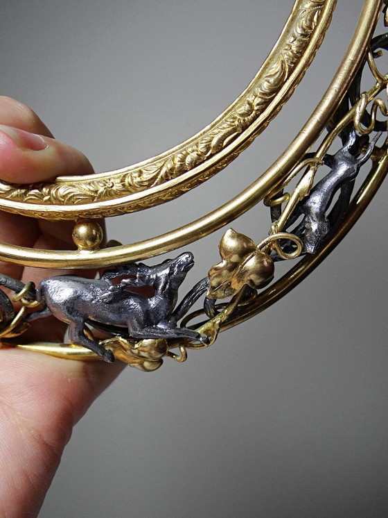 Image 1 of Antiker Jugendstil-Wandrahmen, spätes 19. Jahrhundert, Jagdszene, durchbrochenes Relief, Metall