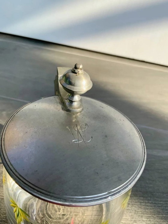 Image 1 of Boccale da birra antico con coperchio in peltro e smalto dipinto a mano (0,4 l)