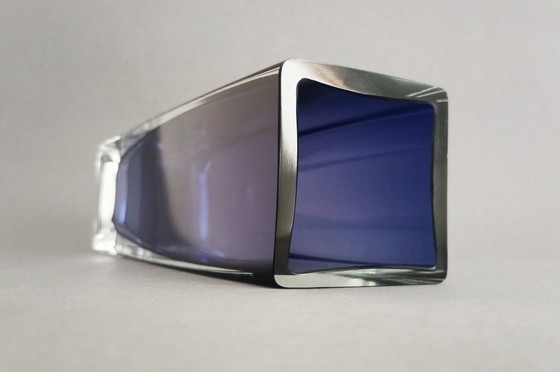 Image 1 of Kaj Franck modernistische geometrische Op-Art-Kobaltvase aus Nuutajärvi-Glas, 1964, Finnland