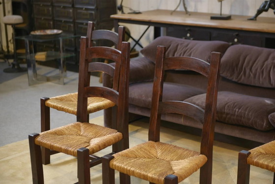 Set of 4 chairs in elm and straw by Aranjou 1950s, Dining chairs, Wood, Vintage (photo 11 of 14)