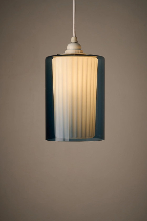 Double Glass Pendant in Blue and Opaline, Europe, 1960s/1970s, Ceiling lights, Vintage (photo 4 of 9)