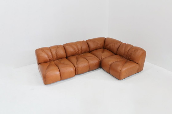 Image 1 of Vintage modulaire bank in cognac bruin leer jaren 70