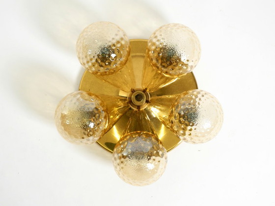 Image 1 of Beautiful 1960s Space Age brass ceiling lamp with 5 glass balls