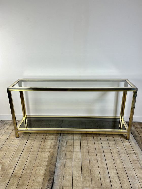 Image 1 of Willy Rizzo Chrome-plated Metal and Gold Brass Console 1970's