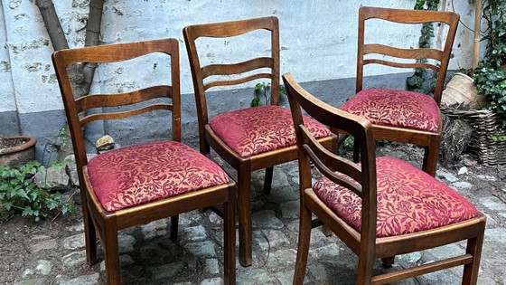 Image 1 of Set of 4 oak dining chairs, 1930s-1940s, fabric upholstery in good condition