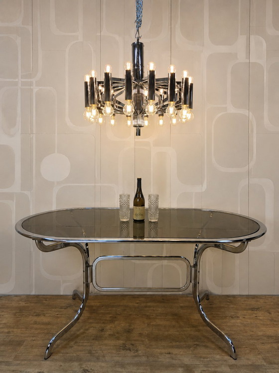 Image 1 of Vintage Large Chrome Italian Space Age Pendant Lamp Gaetano Sciolari (Sputnik Lamp)