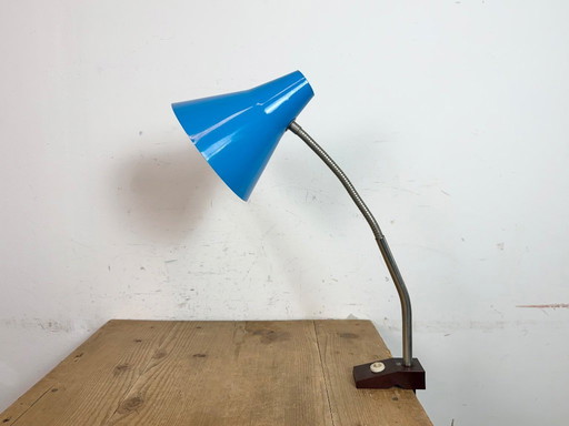 Blue Industrial German Workshop Table Lamp from Reif Dresden, 1960s