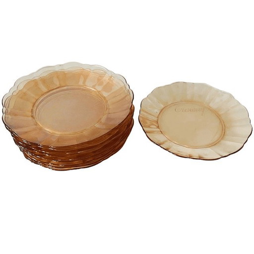 Set Crowny tien dessertbordjes Parelmoer perzik 1960's