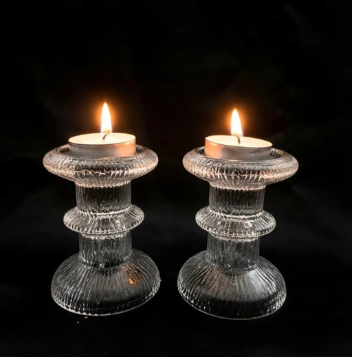 Set 2 Portacandele in vetro vintage Luminarc anni '70