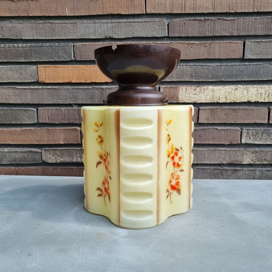 Image 1 of Deckenleuchte aus den 1930er/40er Jahren, mattiertes Glas mit Blumenmotiv, 28 cm/11 Zoll