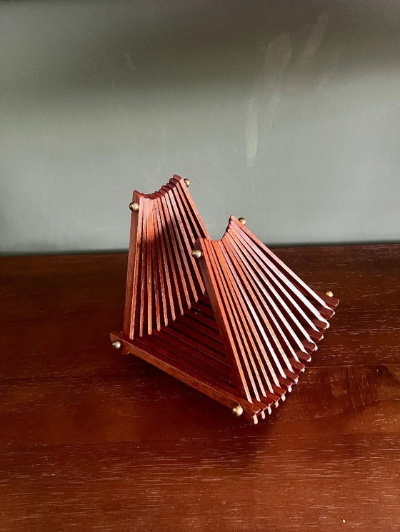 Image 1 of Original Danish Mid - Century teak fruit basket from the 1960's. Foldable fruit or bread basket in Mid-Century-Modern design.