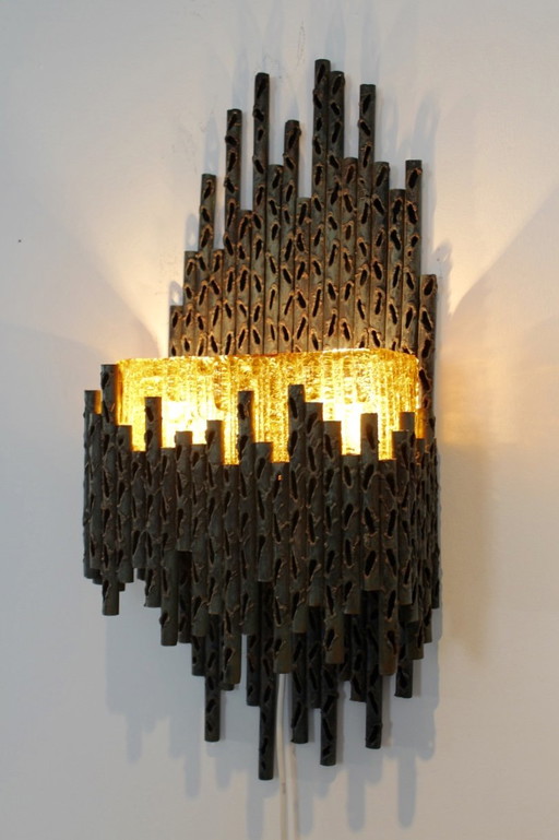 Marcello Fantoni Brutalist Metal Sculptured Wall Lamp