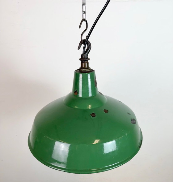 Image 1 of Industrial British Green Enamel Factory Pendant Lamp, 1960s