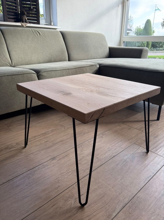 Oak coffee table with hairpin legs, Wood, Metal, Brown, Modern (photo 5 of 5)