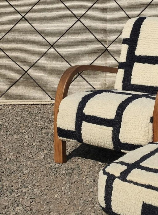 Handmade Moroccan Berber Armchair & Ottoman: Red Wool Stripes