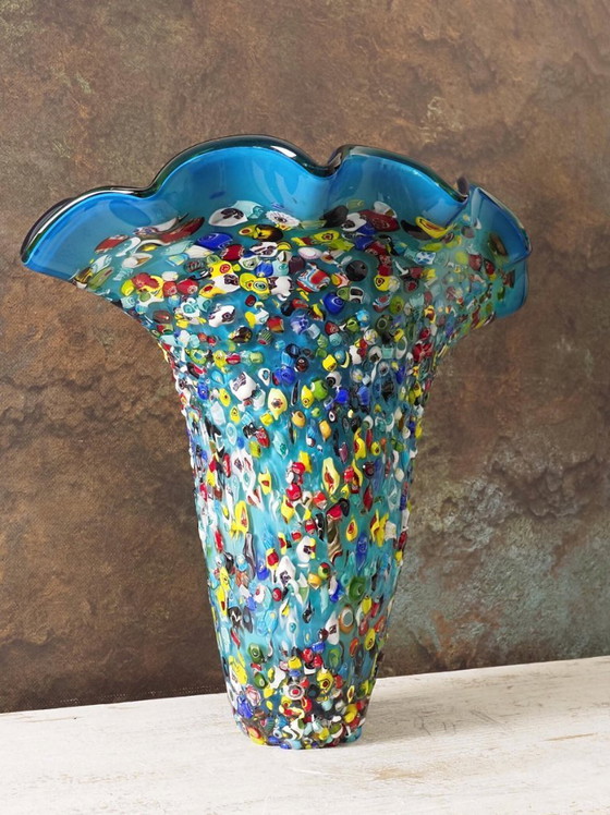 Image 1 of Handcrafted Blue Murano Shell Vase - 45cm Coastal Italian Glass Decor, Unique Gift for Her