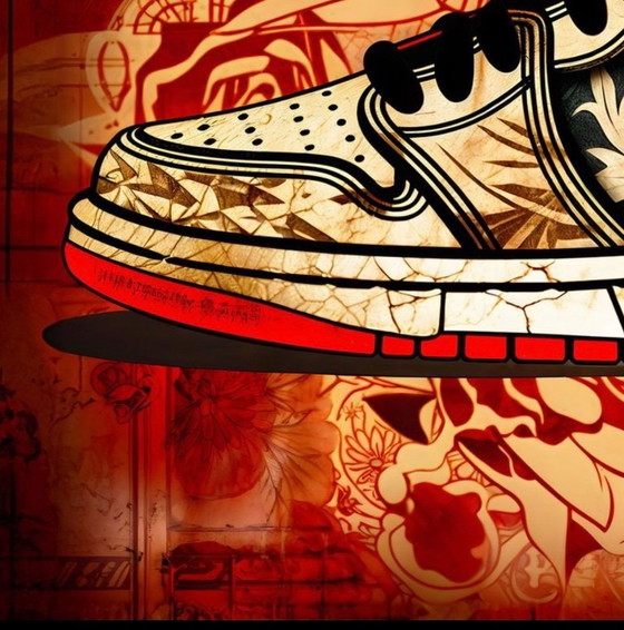 Image 1 of Thirteen: "Nike Jordan by Shepard Fairey." Hand-signed, edition 6/10. Glicee on canvas. Includes frame and hanging system.