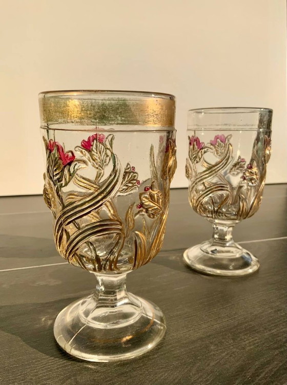 Image 1 of Coppia di bicchieri da vino/acqua in stile Art Nouveau - Josef Inwald - Boemia, c. 1914