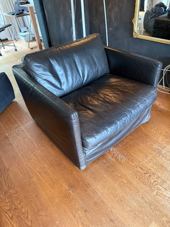 Linteloo love seat zwart leer, Loveseats (foto 5 van 5)