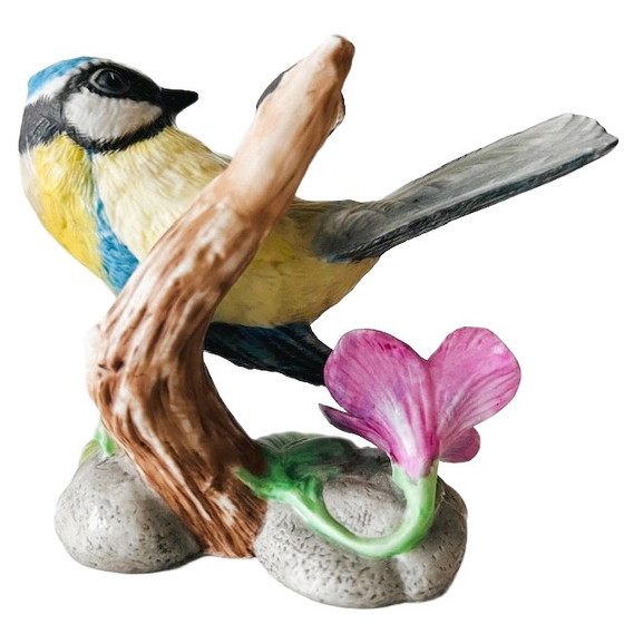 Image 1 of Vintage Franklin Mint Birds and Blossoms Blue Tit porcelain bird figurine 1986