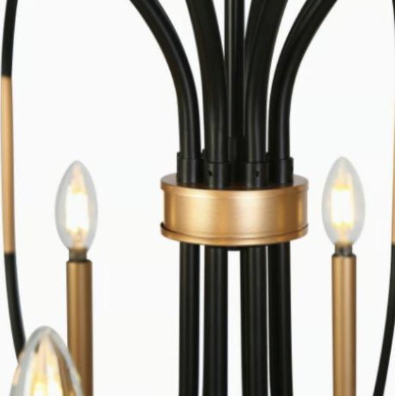 Image 1 of Lámpara de araña Zevni de 8 luces con tambor negro, NUEVA